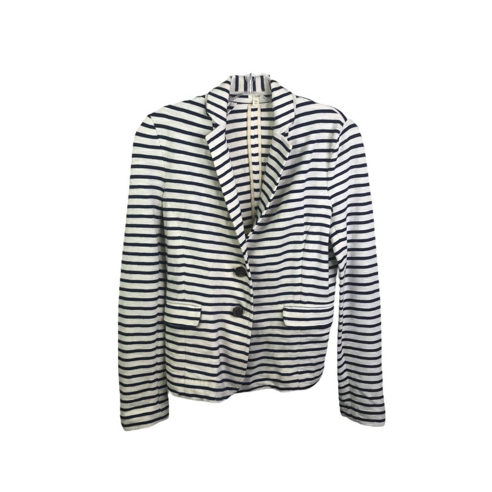 J. Crew Women's Maritime Blazer Blue White Cotton Striped Long Sleeve Sweater XS